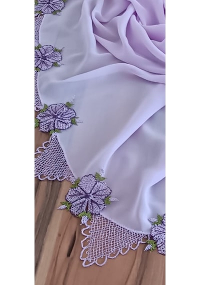 İğne Oyası Lila Çiçek Motifli Namaz Örtüsü Ve Tesbih Takımı Çeyizlik İkili Set Lila - Pembe