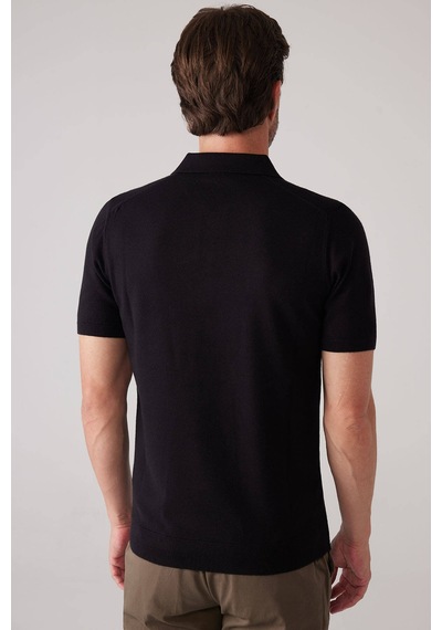 Erkek Siyah Slim Fit Kaşmir Karışımlı Polo Yaka Tişört