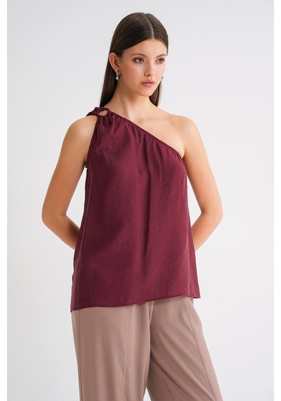 Mixray 4665 Kadın Tek Omuz Askılı Bluz Bordo