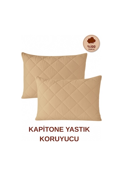 Formeya Pamukkale Alez Kahverengi %100 Pamuk Kapitone Yastık Koruyucu Alez 2 Adet 50X70 CM