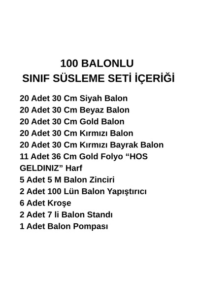 100 Adet Balonlu Sınıf Süsleme Seti Gold Folyo Harfler Beyaz Kırmızı Siyah Gold Balonlar Okul Sınıf Pano Süsleme İlköğretim Haftası Kutlama 100 Balonlu Set