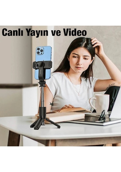 Hoco K17 Bluetooth Uzaktan Kontrol Selfie Çubuğu Tripod Mini Canlı Yayın Standı- 5775