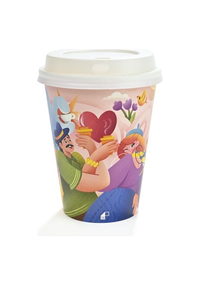 14 Oz Tasarım Renkli Karton Bardak 50 Adet