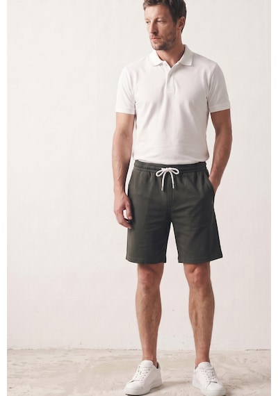 Elemge Erkek Haki Dokulu Kumaş Rahat Kalıp Beli İpli Şort Günlük Basic Regular Fit Cepli Normal Bel Esnek Bermuda