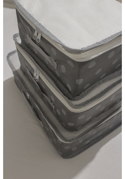 Adarya Home Puantiye Desen Valiz Düzenleyici Bavul İçi Organizer Set 6'lı Antrasit