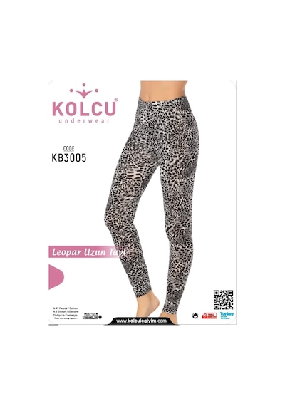 Kolcu Kar Leoparı Desenli Likralı Uzun Kadın Tayt - Kb3005 Siyah Beyaz Leopar Çok Renkli