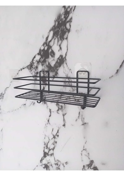 Yapışkanlı Kancalı Banyo Ve Mutfak Rafı Mat Siyah Banyo Duş Askısı Siyah
