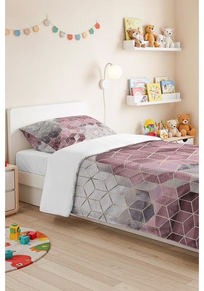 Pudra Geometrik Modern Genç Odası Tek Kişilik Pike Takımı-gri Altın 160x220 Cm Kapitone Yatak Örtüsü Narin Çiy Sarmalı