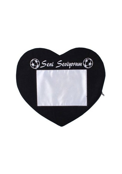 Sublimasyon Taraftar Kalp Yastık - Siyah Beyaz