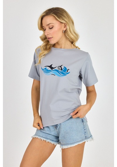 Yapay Zeka Tasarım Dijital Özel Baskılı %100 Pamuklu Penye Regular Fit T-shirt Gri