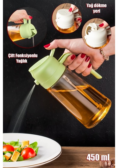 Porsima 2086-3 Çok Amaçlı Cam Sprey Şişe -yağdanlık Limon Sirke Sos Püskürtücü, Sızdırmaz Yağlık Yeşil 450ml