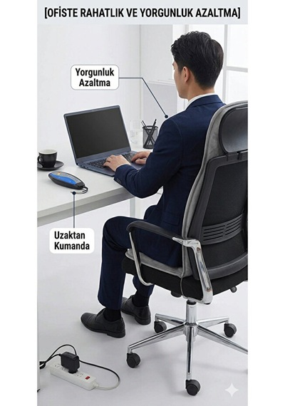 Hiltech Premium Isıtmalı Masaj Minderi - Ev Ofis Araç Uyumlu 5 Modlu Bel Destekli Vibrasyonlu Masaj Yatağı Siyah