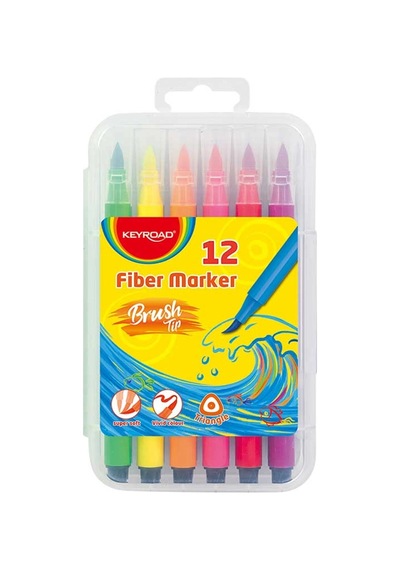 Keyroad Fiber Marker Fırça Uçlu Keçeli Kalem 12 Renk