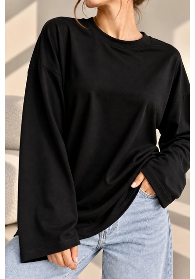 Bb Butik Basic Kadın Modal Oversize Bisiklet Yaka Sweatshirt Zg3535 siyah
