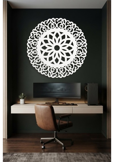 Lotus Mandala Metal Duvar Tablosu - Duvar Sanatı - Duvar Dekoru - Beyaz