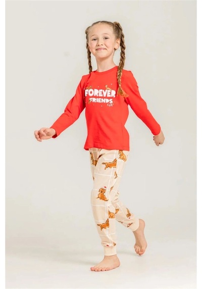 Rolypoly Kız Çocuk Baskılı Pijama Takımı Kırmızı Rp3907-3