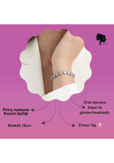 Eva Takı Store Çiçek Model Elmas Görünümlü Silver Renk Bileklik Gümüş