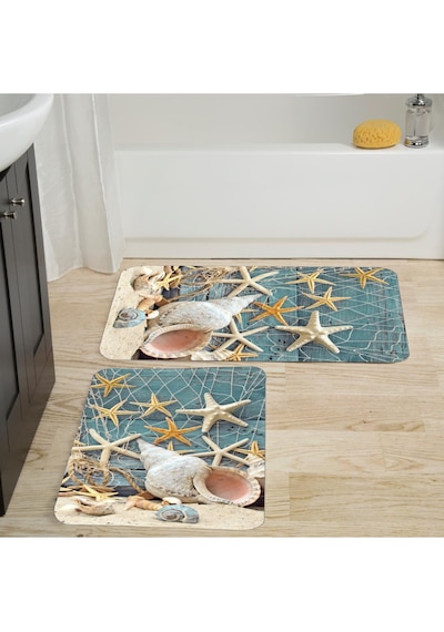 Rovigo Home Baskılı Kaymaz Taban 2'Li Banyo Paspas Takım Rvg5012-100x60-60x50 Çok Renkli