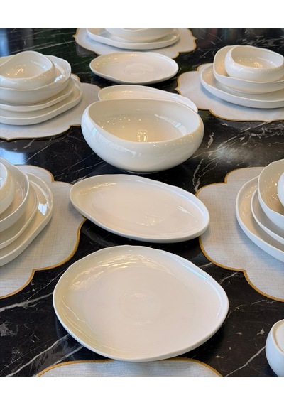 29 Parça 6 Kişilik Porselen Planet Collection White Yemek Takımı-5395 Beyaz