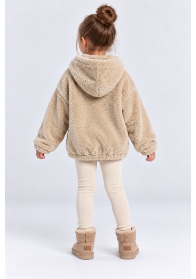 Ahengim Kız Çocuk Peluş Kapüşonlu Sweatshirt Pretty Nakışlı Oyuncak Aksesuarlı Çantalı Kışlık Üst Ak4130 KREM
