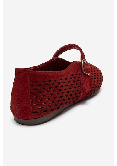 Luvi Shoes Arian Kırmızı Süet Hakiki Deri Delikli Kadın Babet Ayakkabı