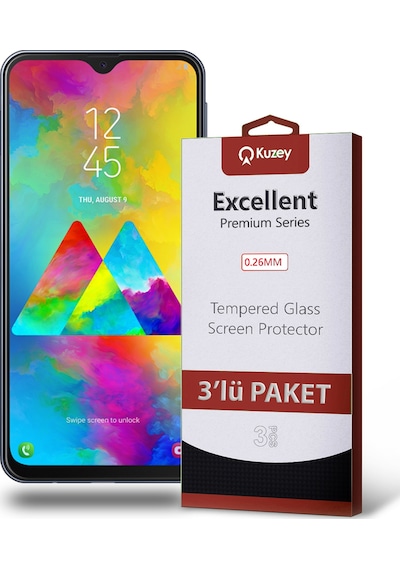 Samsung Galaxy M20 ile Uyumlu Kırılmaz Cam Ekran Koruyucu Ekonomik 3'lü Paket