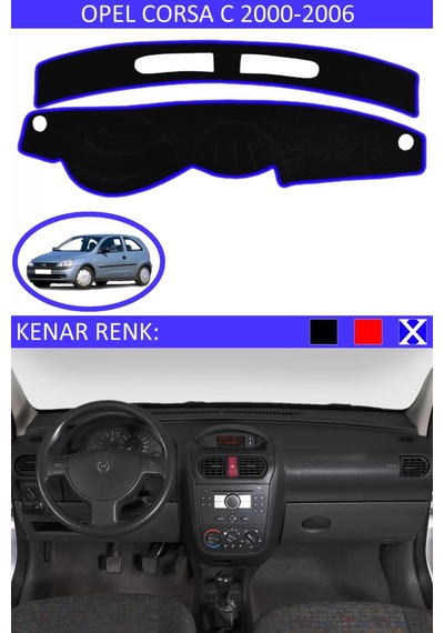 Torpido Koruma Halısı Siyah Kenar Renk Mavi Opel Corsa C 2000-2006 İle Uyumlu
