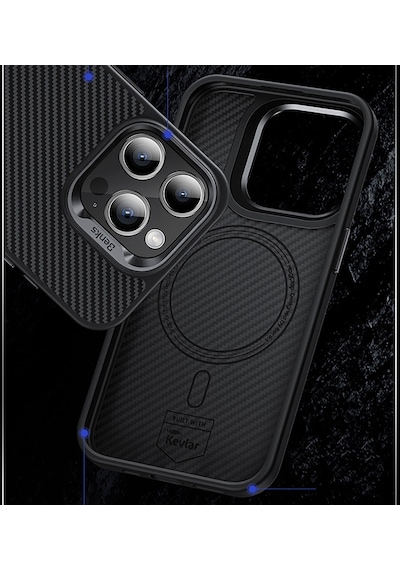 Apple Uyumlu iPhone 15 Pro Max Kılıf Karbon Fiber Magsafe Şarj Özellikli Benks Hybrid Armorpro 600d Kevlar