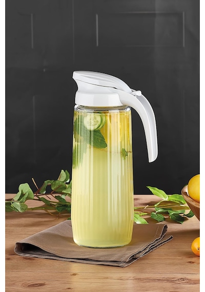 Renga Beluga 1500 Ml Bej Kapaklı Gravürlü Cam Sürahi 111021