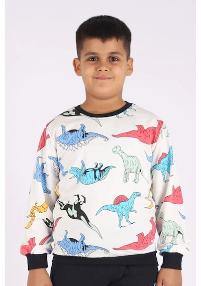 Fyk Kids Erkek Çocuk Yuvarlak Yaka Dinazor Baskılı Alt-üst Pijama Takımı Çok Renkli