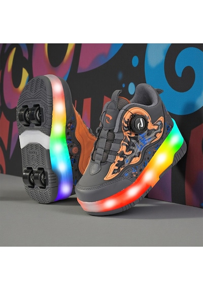 Flames Çocuk Patenli Işıklı Tekerlekli Spor Ayakkabı & Bej Kaykay Ayakkabı 4 Teker Füme