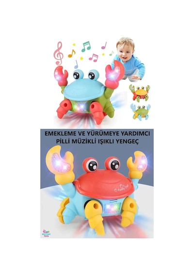 Yürüyen Yengeç Oyuncak İpli Işıklı Müzikli Emeklemeye ve Yürümeye Yardımcı Pilli