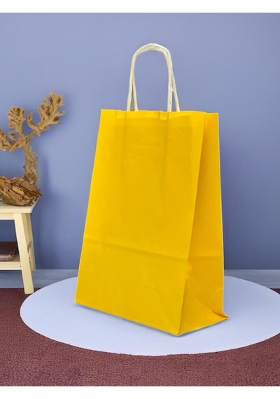 1.kalite 18x8x24 Cm 1 Li Sarı Renkli Kraft Kağıt Çanta, Hediye Poşeti, Hediye Paketi, Kraft Çanta