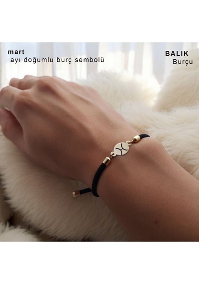 Mart Ayı Doğumları İçin 14 Ayar Altın Plakalı Oval Motifli İpek Örgülü Hediye Bileklik-320ay-siyah Altın
