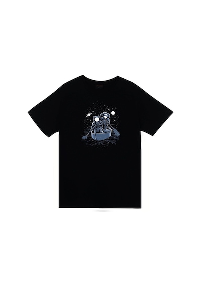 Stoned&Fame Unisex Siyah Gemi Galaksi Astronot T-shirt SIYAH