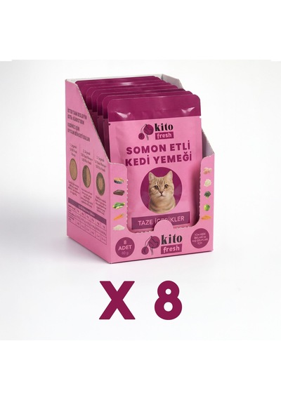 Kito Fresh Somonlu Kedi Yemeği %100 Taze İçerikli Mama 80 G X 8 Adet