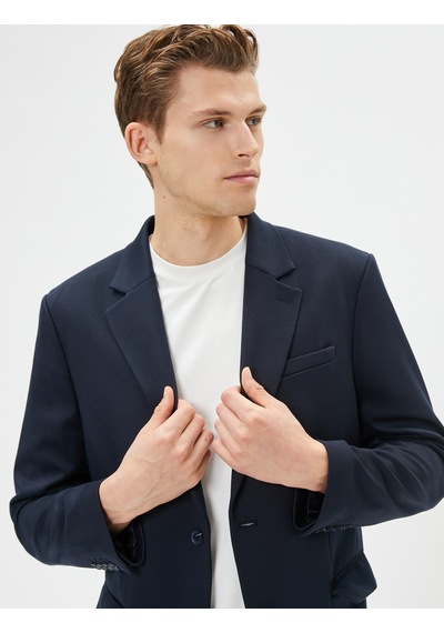 Koton Blazer Ceket Slim Fit Cep Detaylı Düğmeli Mono Yaka Lacivert 4sam50003hw 4SAM50003HW716 Lacivert