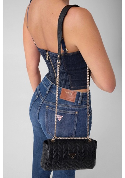 Guess Stacey Dönüştürülebilir Kapaklı Kadın Siyah Çapraz Çanta Hwgg9741210-bla