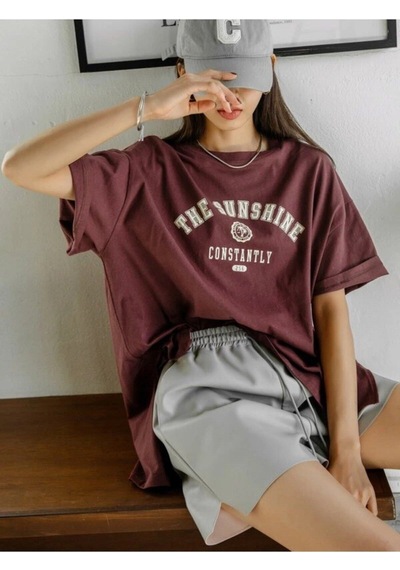 Flood Of Style Kadın Kahverengi The Sunshine Baskılı Bisiklet Yaka Oversize T-shirt