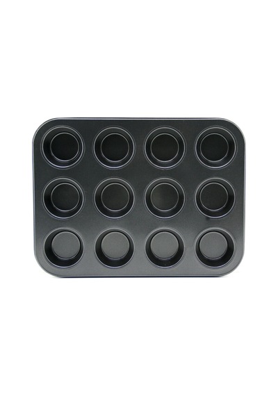 12 Gözlü Metal - Siyah Düz Muffin - Kek Kalıp