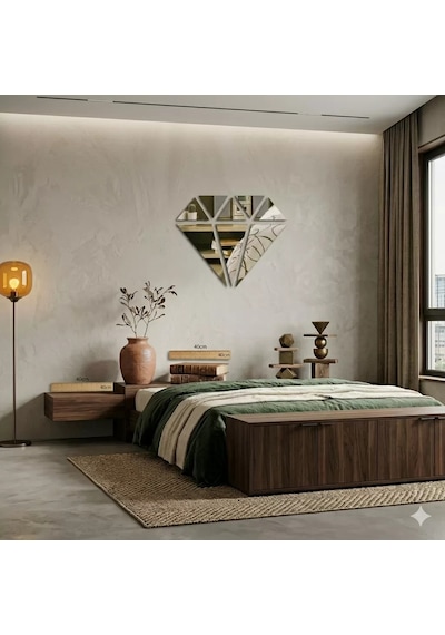 Mey İthalat 40x40 Cm Elmas Formlu Kırılmaz Pleksi Ayna - Geometrik Duvar Dekoru -