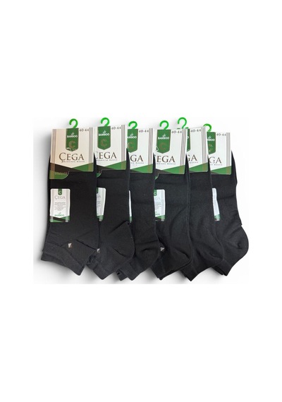 Çega Socks Erkek Bambu Patik Çorap Dikişsiz Koku Yapmaz 12'li Siyah Siyah