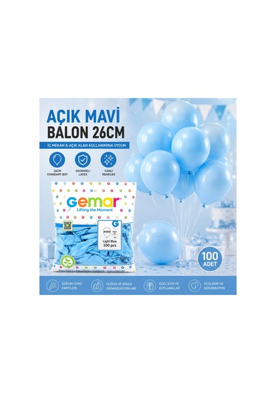 İç Mekan - Açık Mavi Balon 10 Inc - 26cm - 100pcs Bx40 Diğer