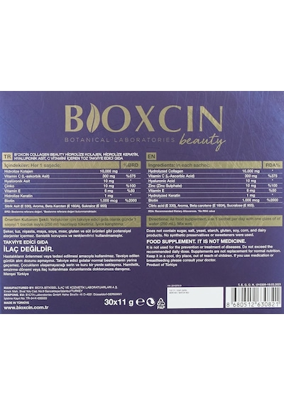 Beauty Collagen 30 Saşe 10.000 Mg Tip 1 Tip 3 Hidrolize Kolajen, Hyaluronik Asit, Vitamin C Ve Biotin İçeren Takviye Edici Gıda 2 Paketi