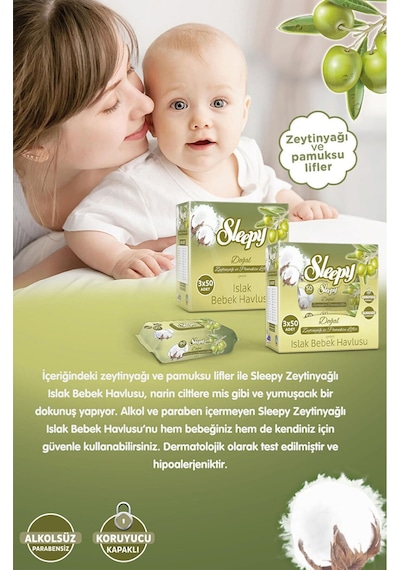Sleepy Sensitive Zeytinyağlı Islak Havlu 90 Lı 7 Paket Tekli