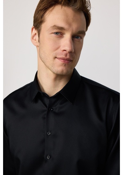 Tudors Slim Fit Siyah Non-ıron %100 Pamuk Doğa Dostu Ekoteks Belgeli Ütü Gerektirmez Gömlek-29750 Siyah