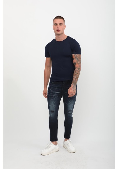 Erkek Skinny Ripped Patch Detaylı Jean Lacivert 001