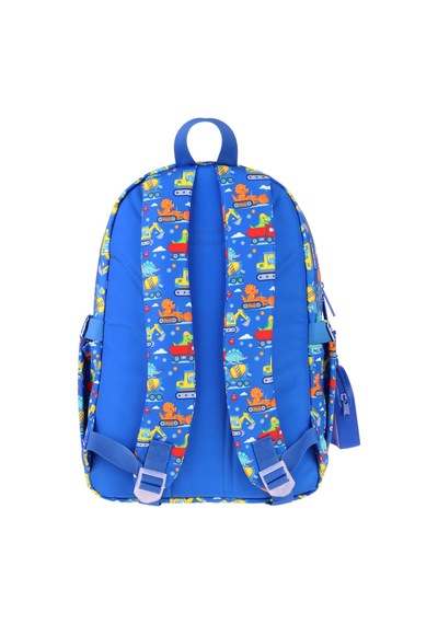 Kaukko Kids Erkek Çocuk Dinazor Ve İş Makinesi Baskılı Okul Çantası - Mavi - Sarı - Mechanic - L5369 Çok Renkli