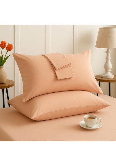 Bej Pamuk Kumaş Kapaklı Yastık Kılıfı 2 Adet 50 X 70 Cm