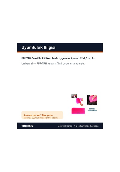 Trobus Ppf/tph Cam Filmi Silikon Rakle Uygulama Aparatı 12x7,5 Cm Pembe